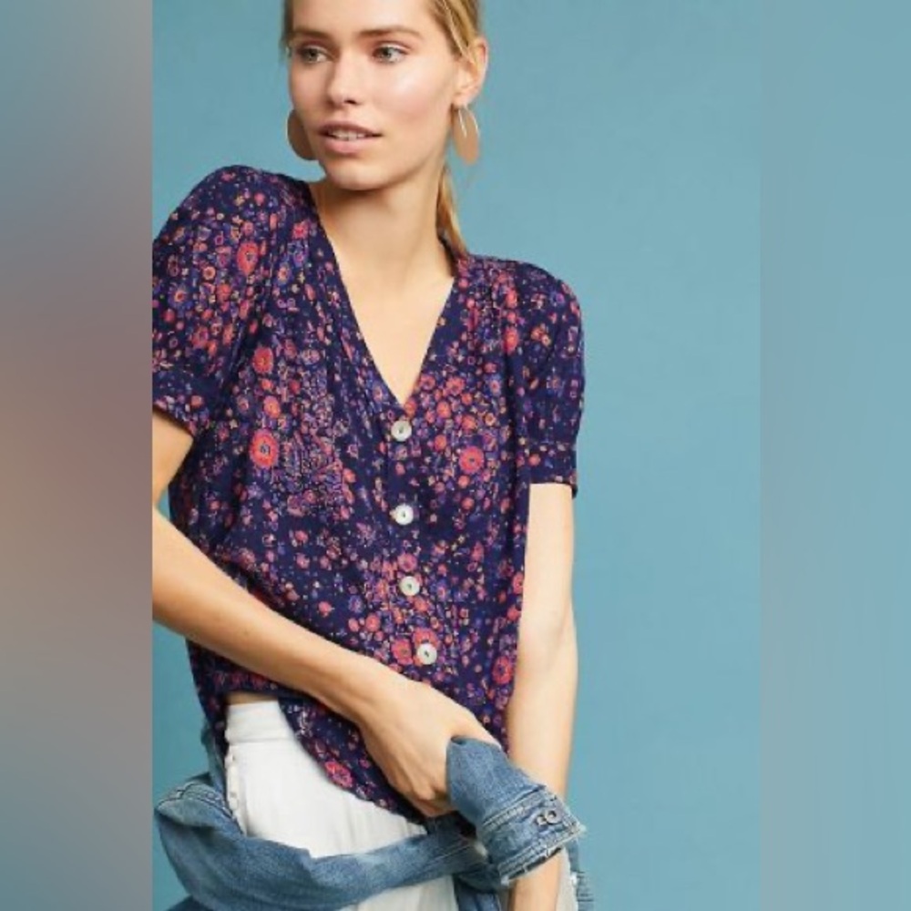 Anthropologie Maeve Floral Button-Up Blouse